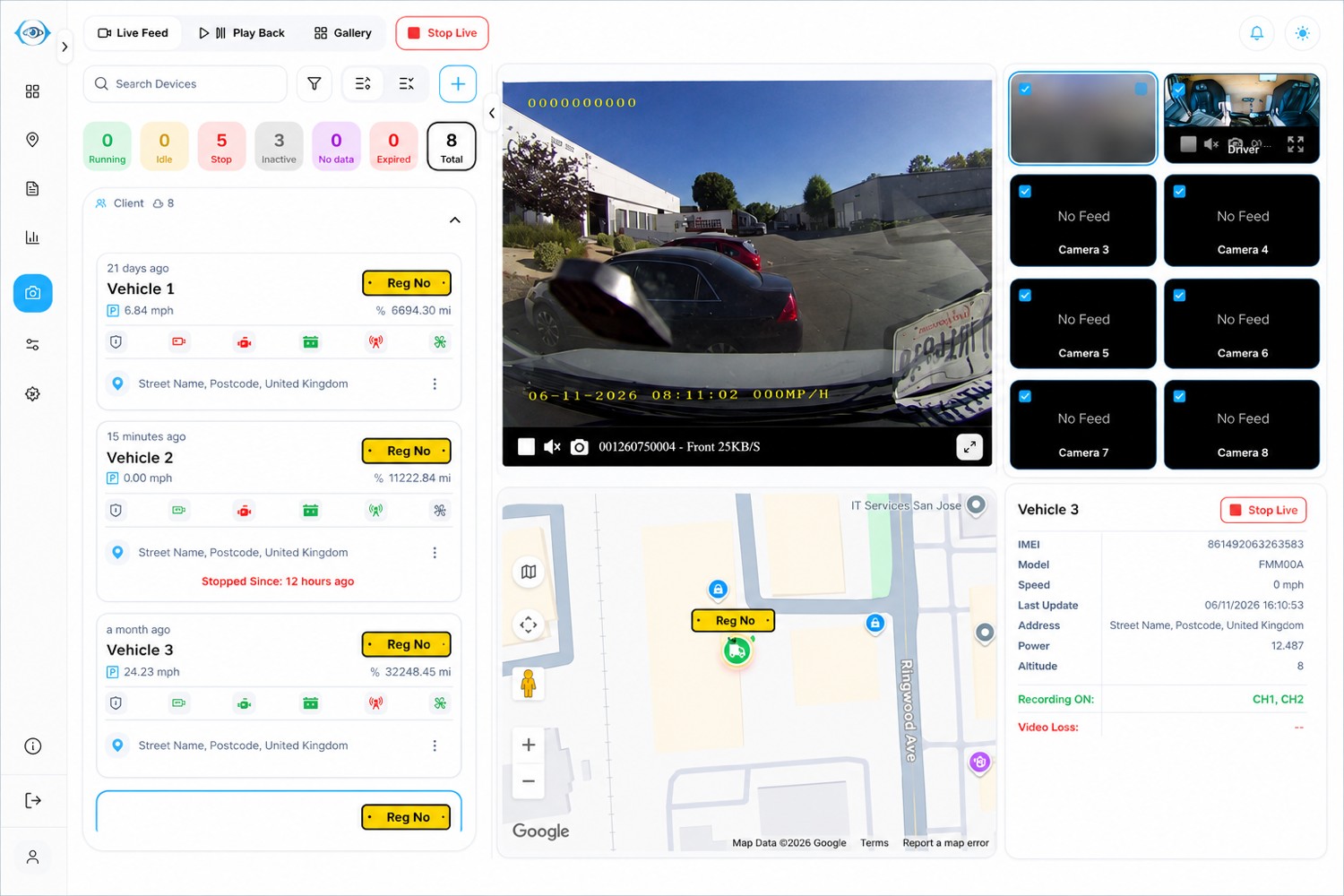 Anonymized live view of a heavy logistics fleet running on AjnaView